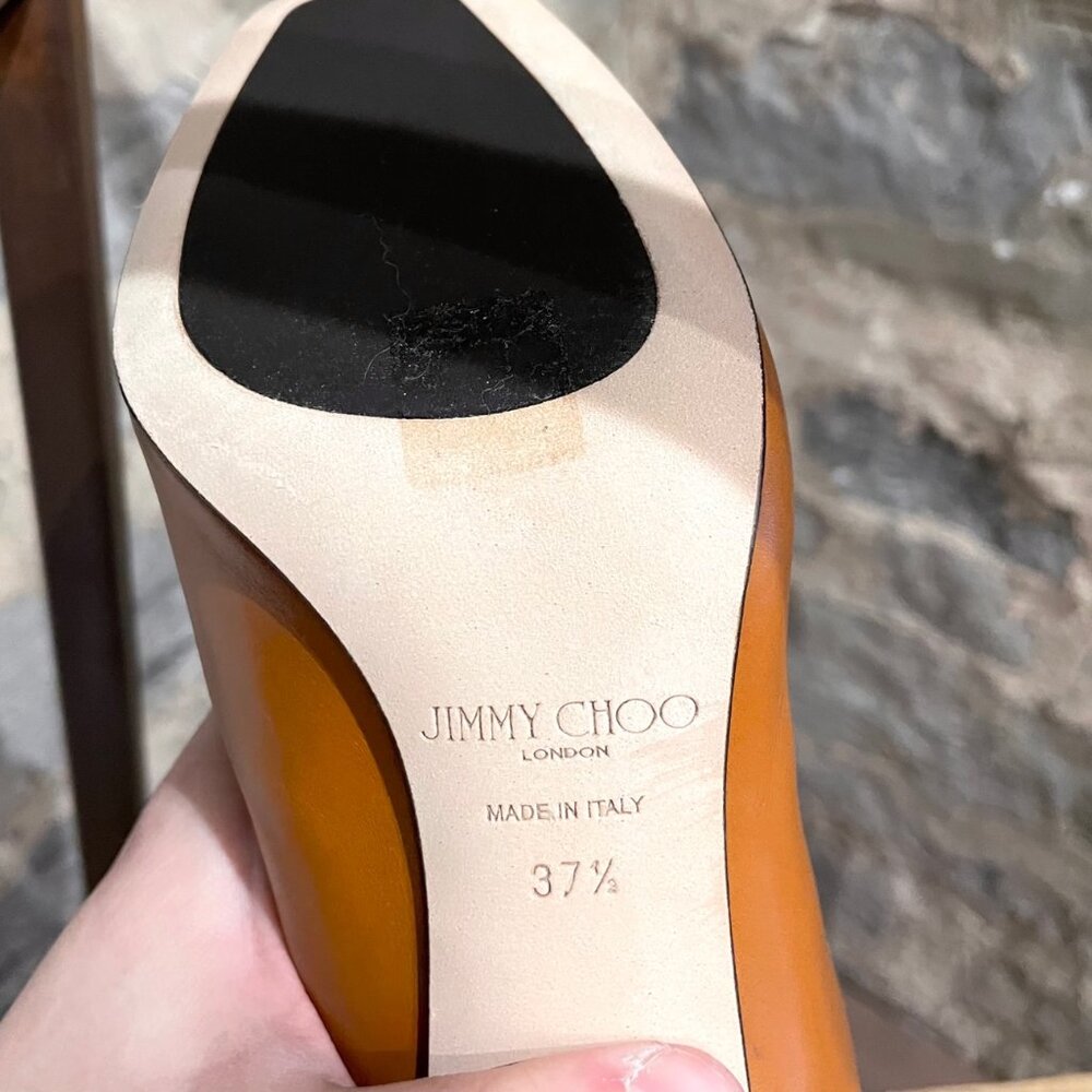 Jimmy Choo Tan Leather Mahesa 100 Knee High Logo Boots - Picture 9 of 11